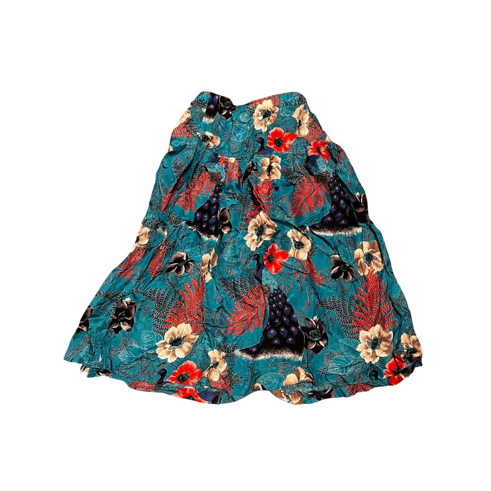 Peacock Floral Skirt Rayon Vintage Cottagecore Midi USA Jonathan Martin 9